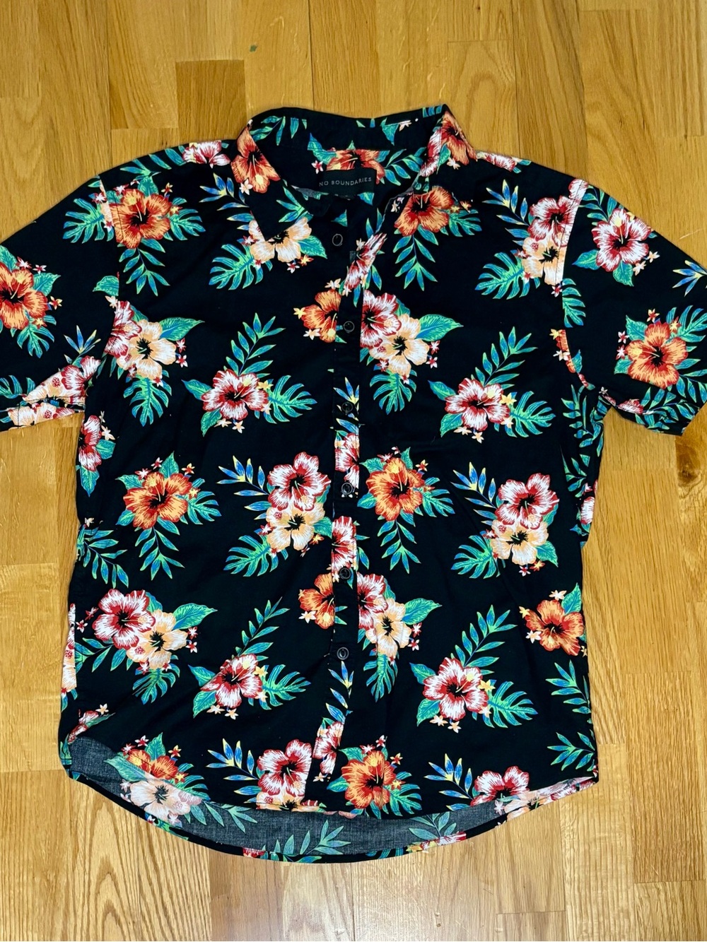 Hawaiian Black Floral Short-Sleeve Button-Down Shirt Size Medium